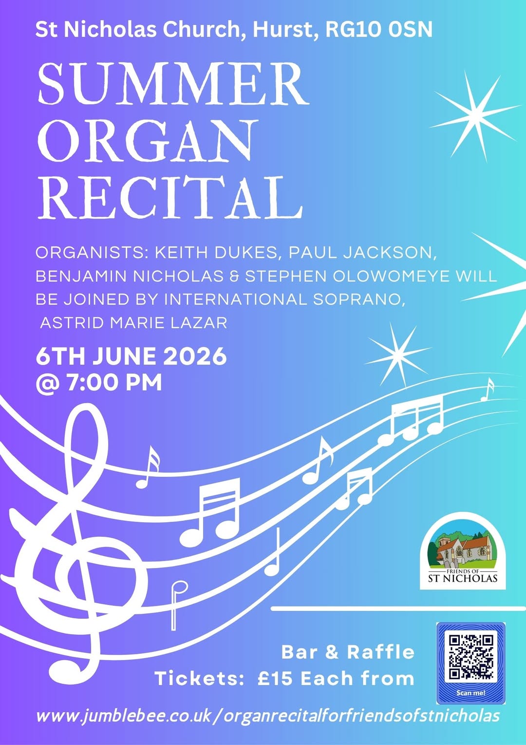 Poster for the Friends of St Nicholas organ recital event.