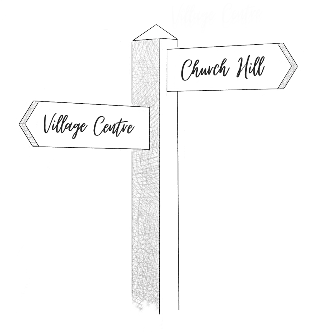 Signpost at the foot of Church Hill in Hurst.
