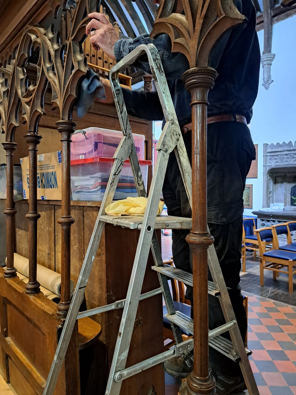 Volunteers maintaining the church grounds.